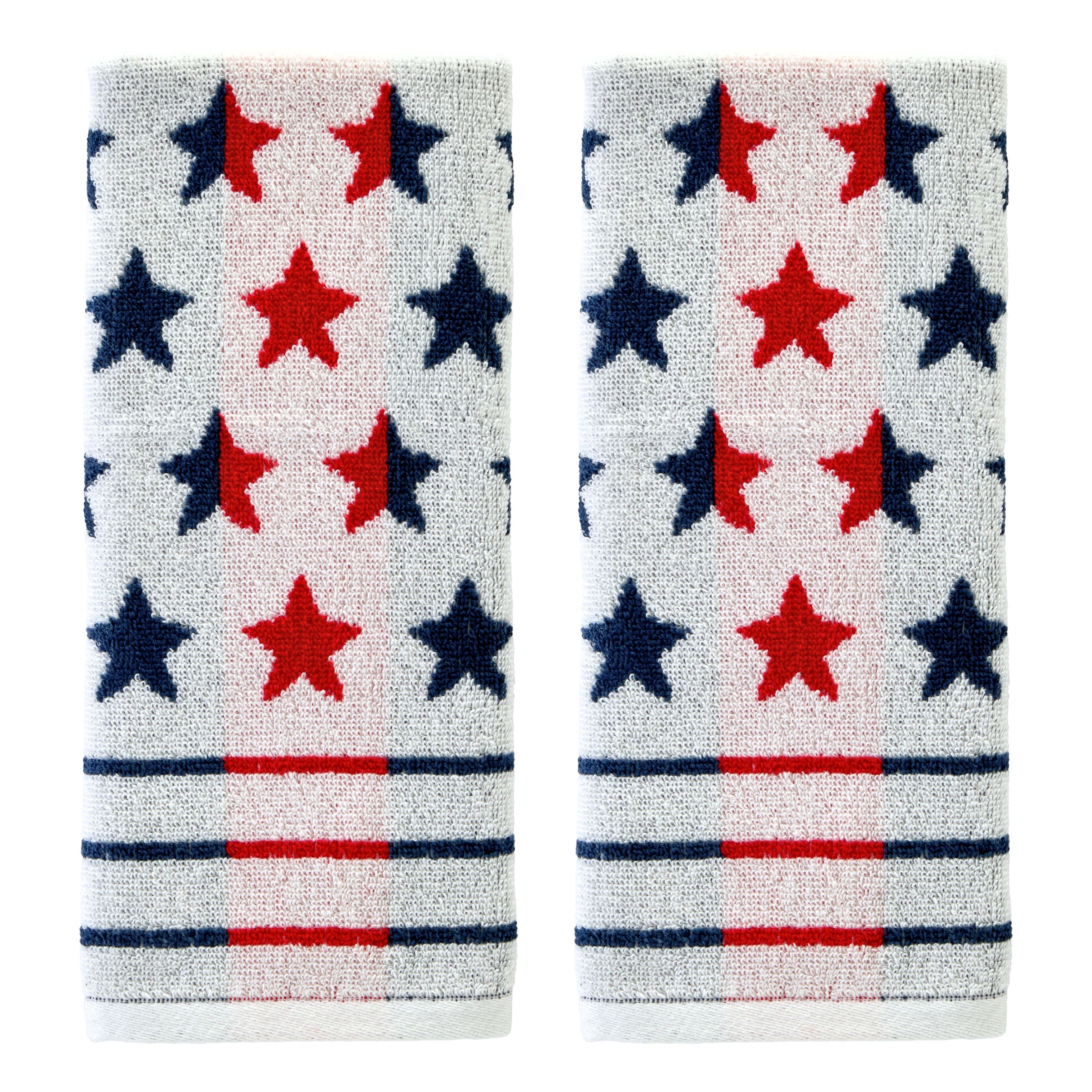 Red White & Stars Jacquard 2-Piece Hand Towel Set, Multi