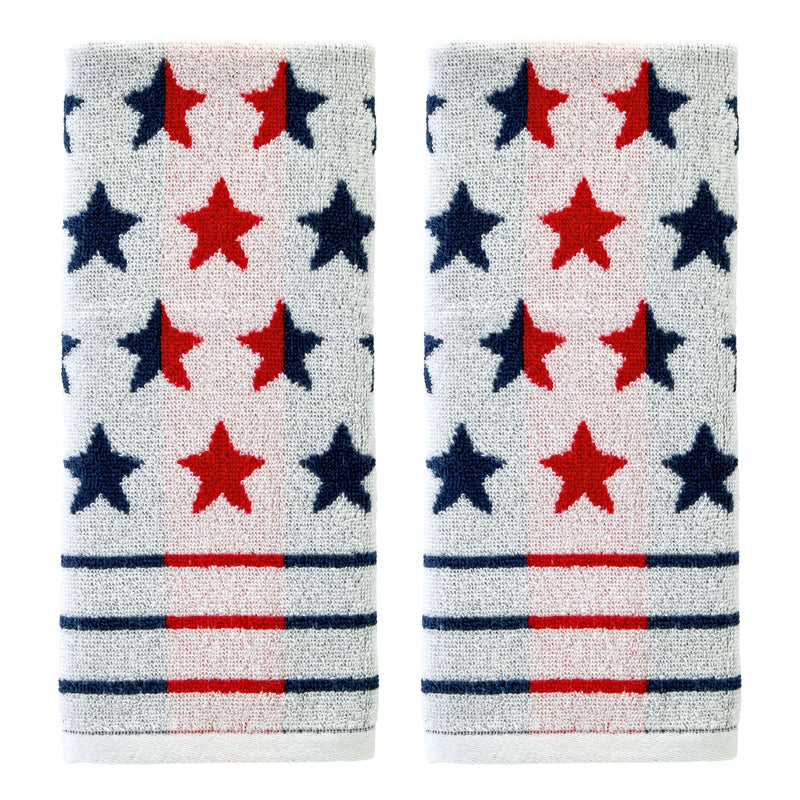 Red White & Stars Jacquard 2-Piece Hand Towel Set, Multi