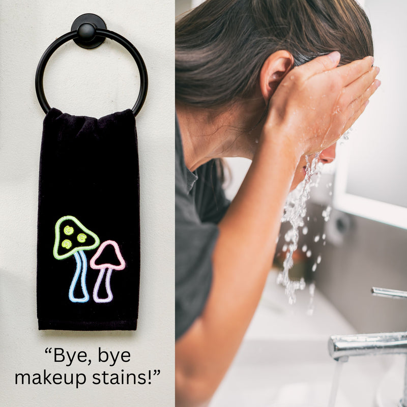 Neon Mushrooms 2-Piece Hand Towel Set, Black