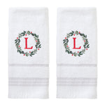 Wreath Monogram “L" 2-Piece Hand Towel Set, White