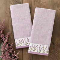 Lavender Border 2-Piece Hand Towel Set, Purple