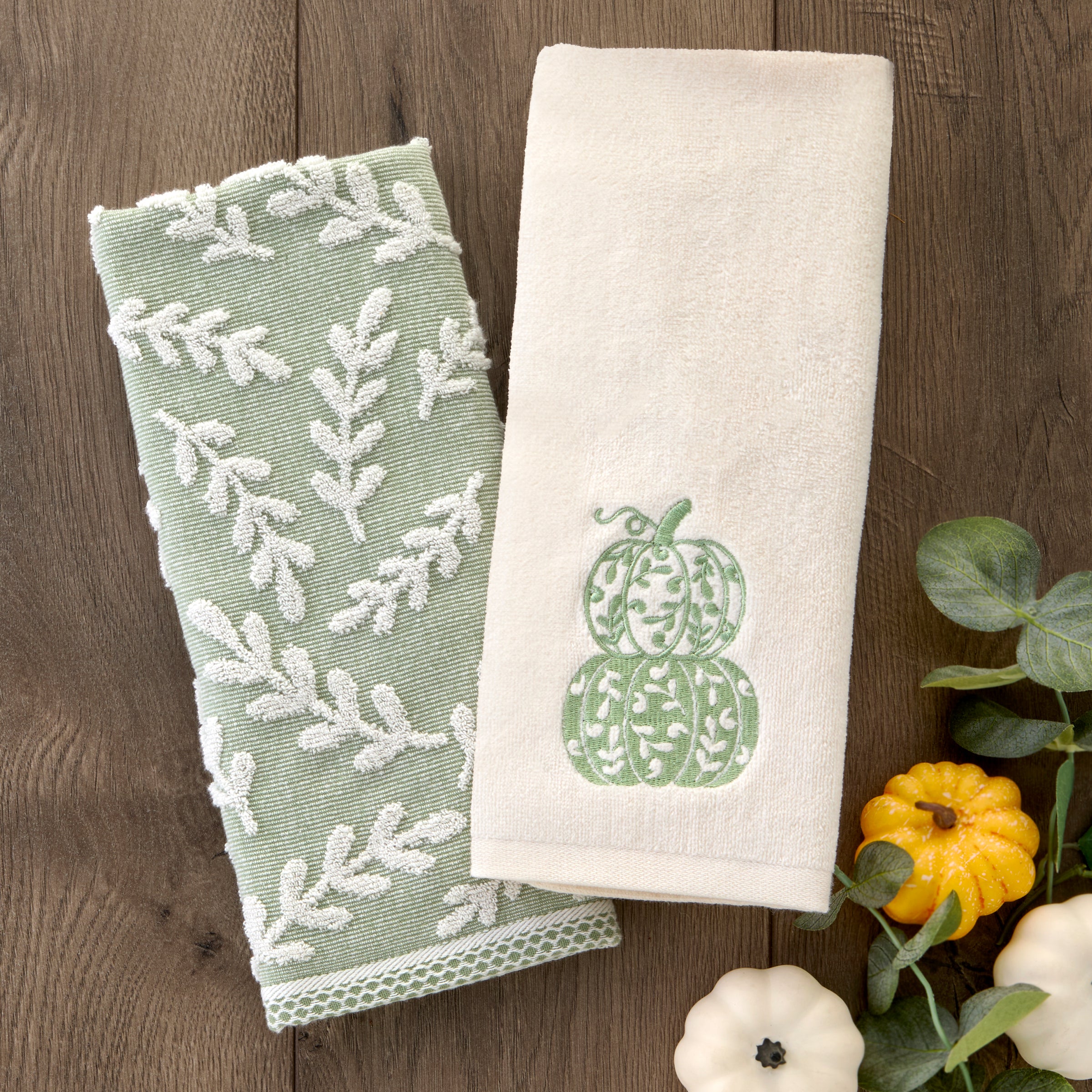 Leaf Sprig 2-Piece Hand Towel Set, Sage