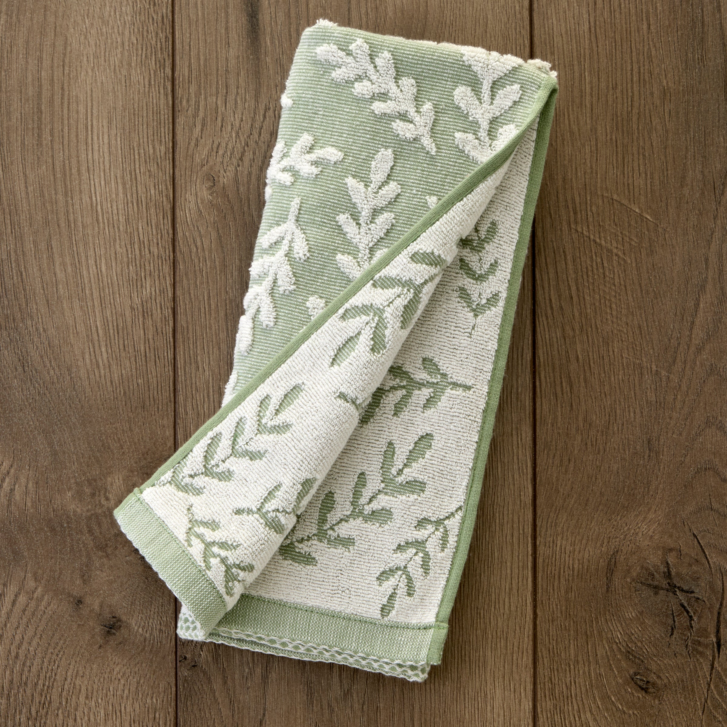 Leaf Sprig 2-Piece Hand Towel Set, Sage