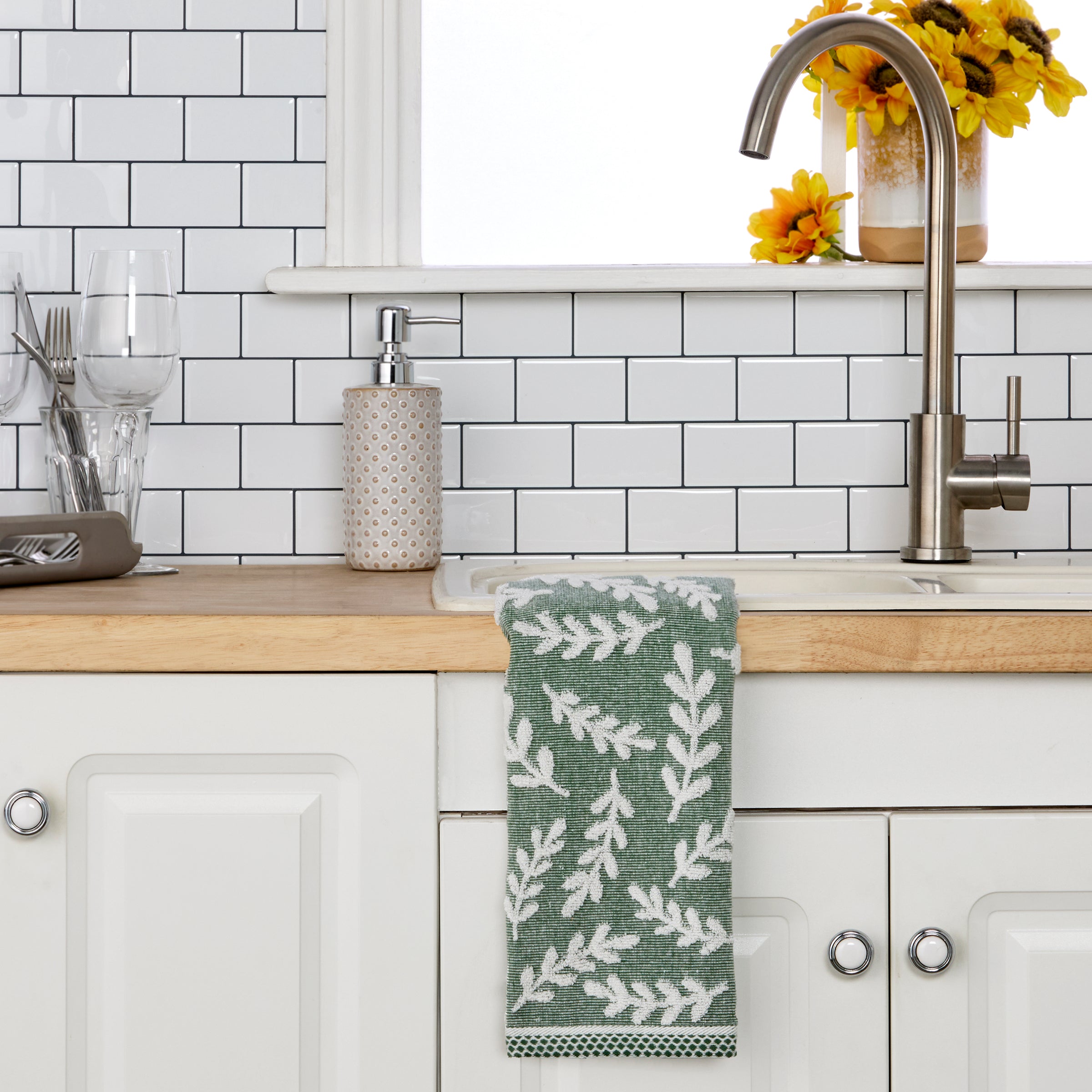 Leaf Sprig 2-Piece Hand Towel Set, Spruce