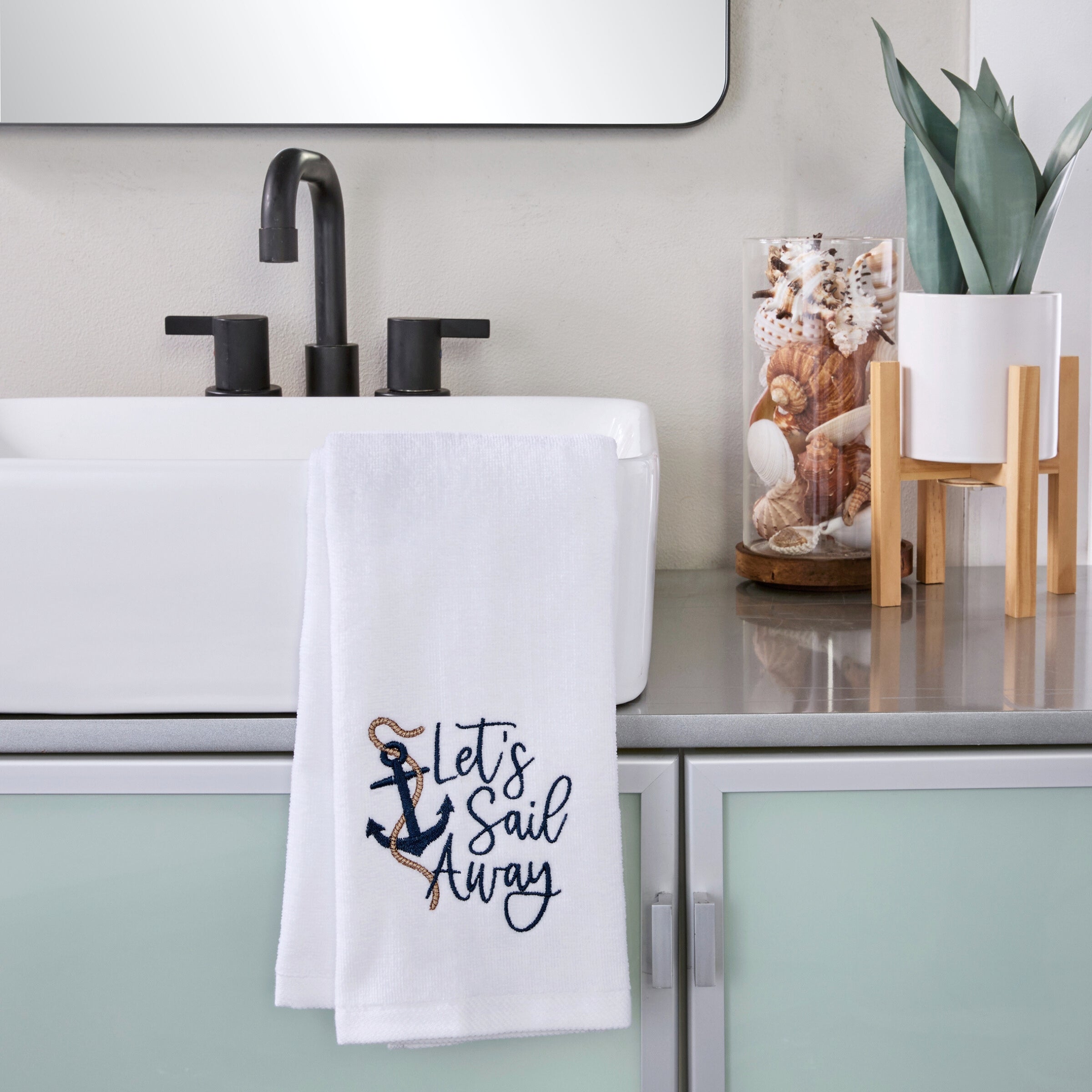 Let's Sail Away 2-Piece Hand Towel Set, White