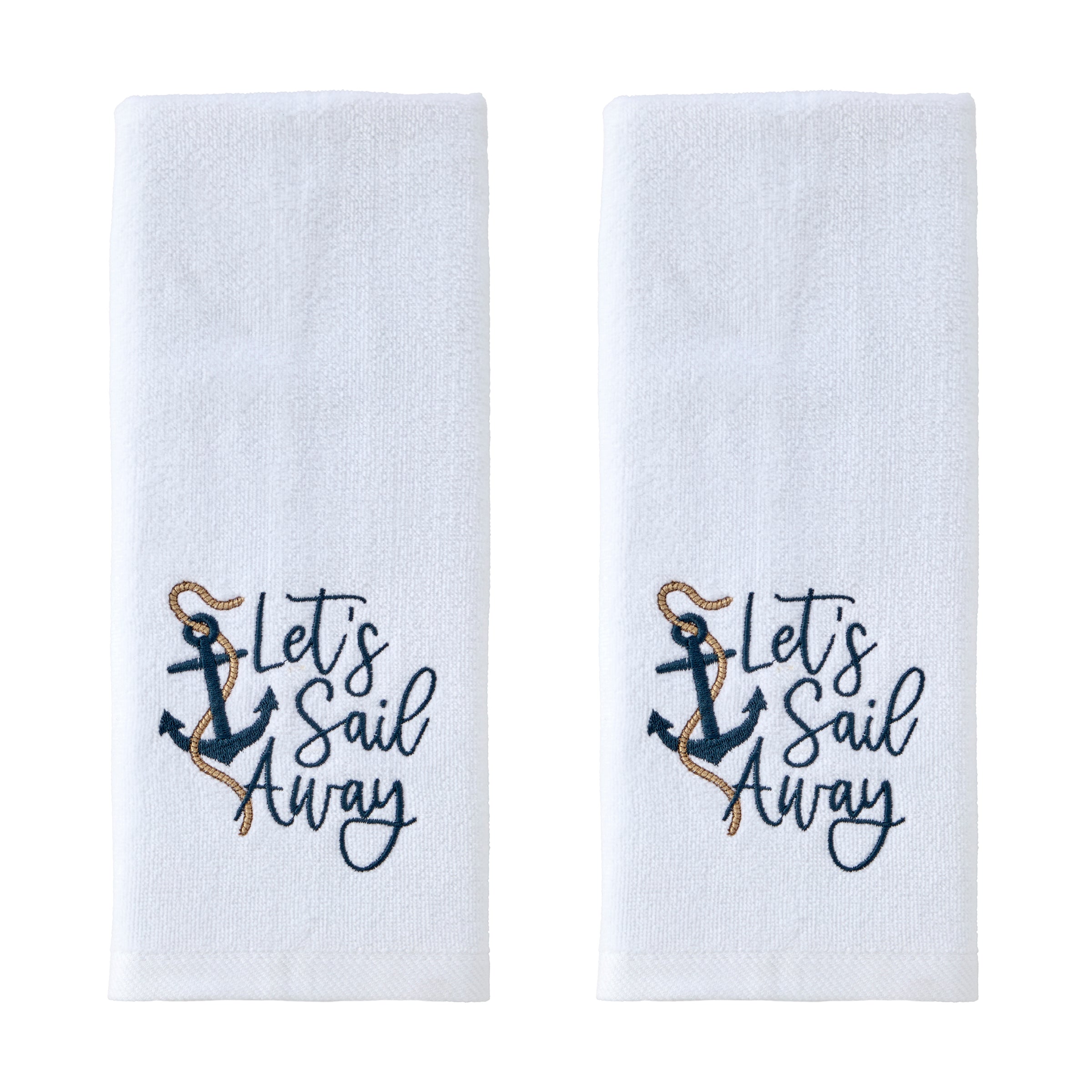 Let's Sail Away 2-Piece Hand Towel Set, White