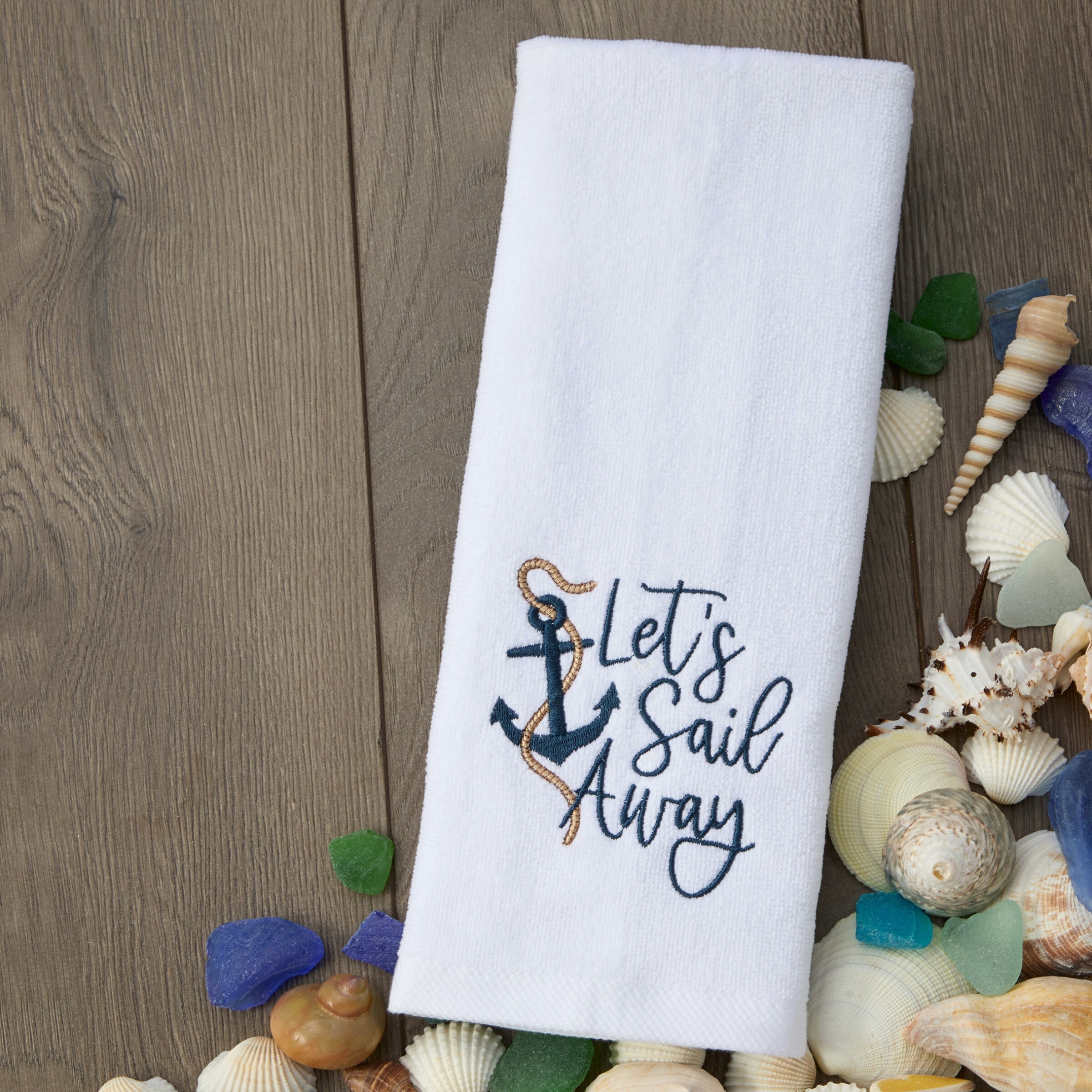 Let's Sail Away 2-Piece Hand Towel Set, White