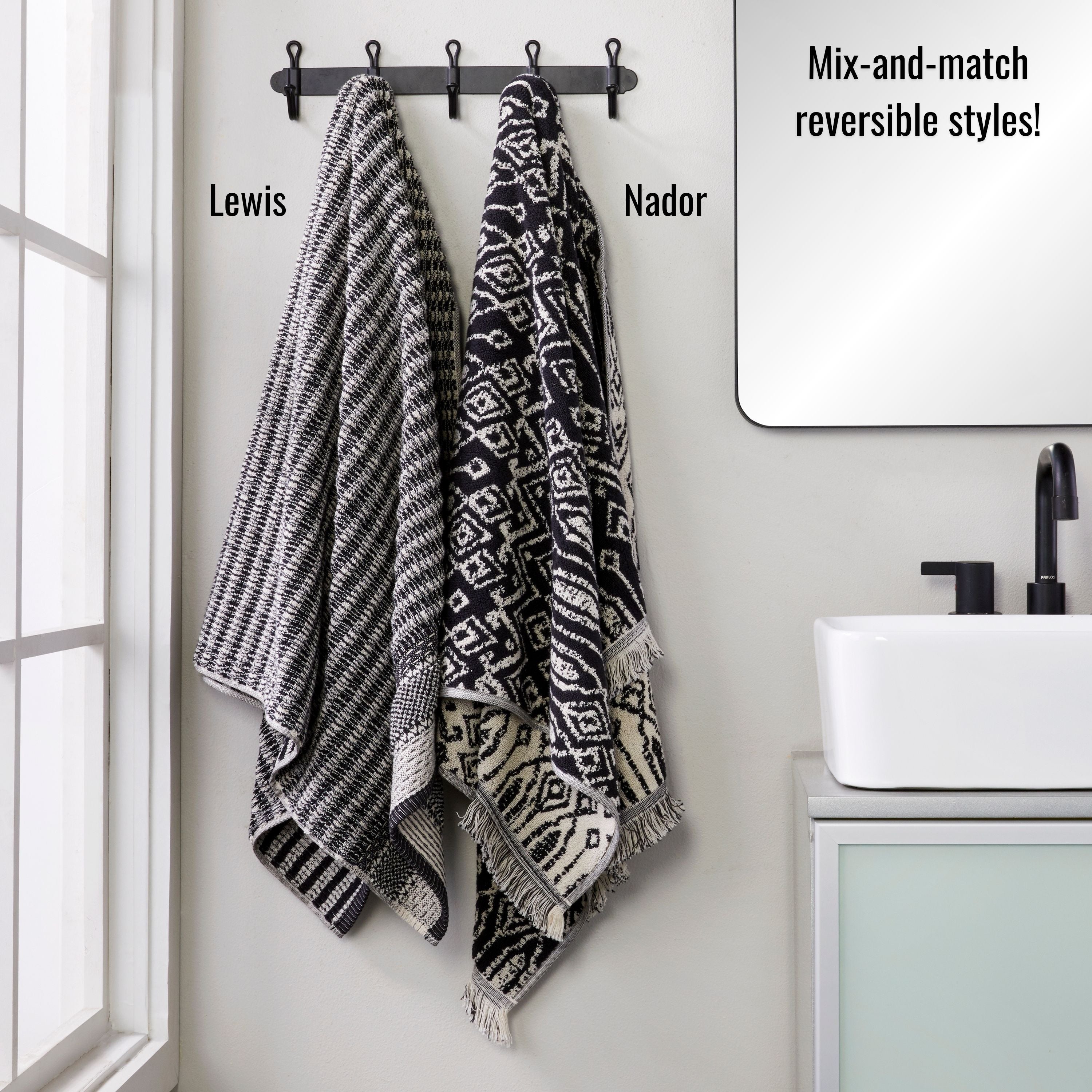 Nador Jacquard Bath Towel, Black/Linen 100% Cotton Fashion SKL Home