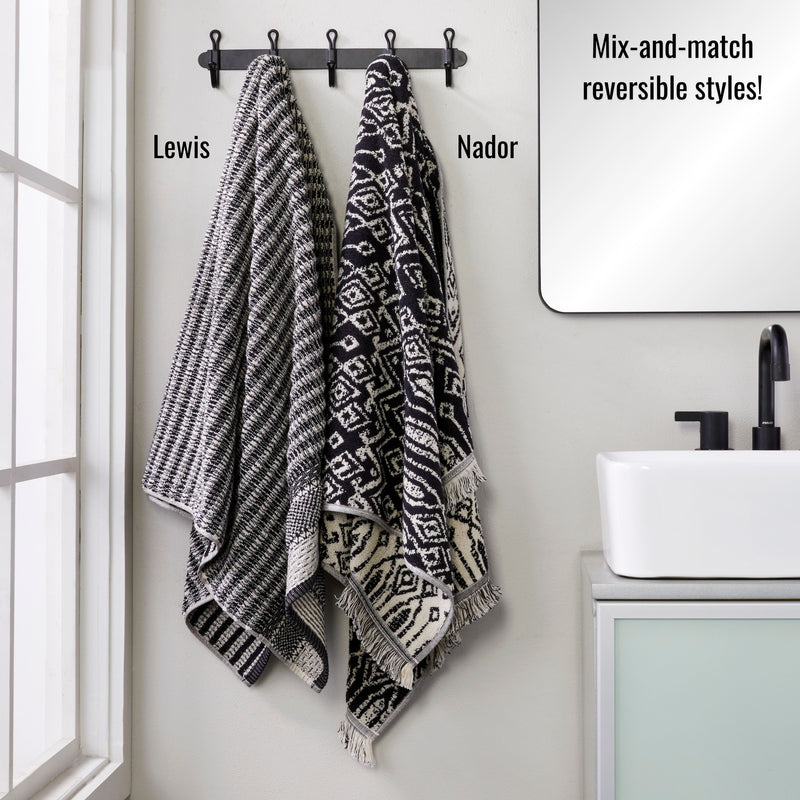 Nador 2-Piece Jacquard Hand Towel Set, Black/Linen