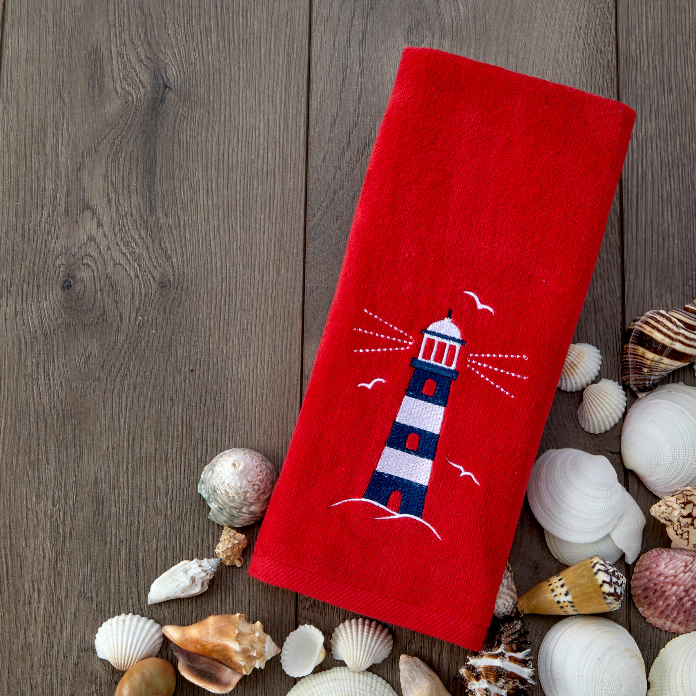 Lighthouse 2-Piece Hand Towel Set, Red
