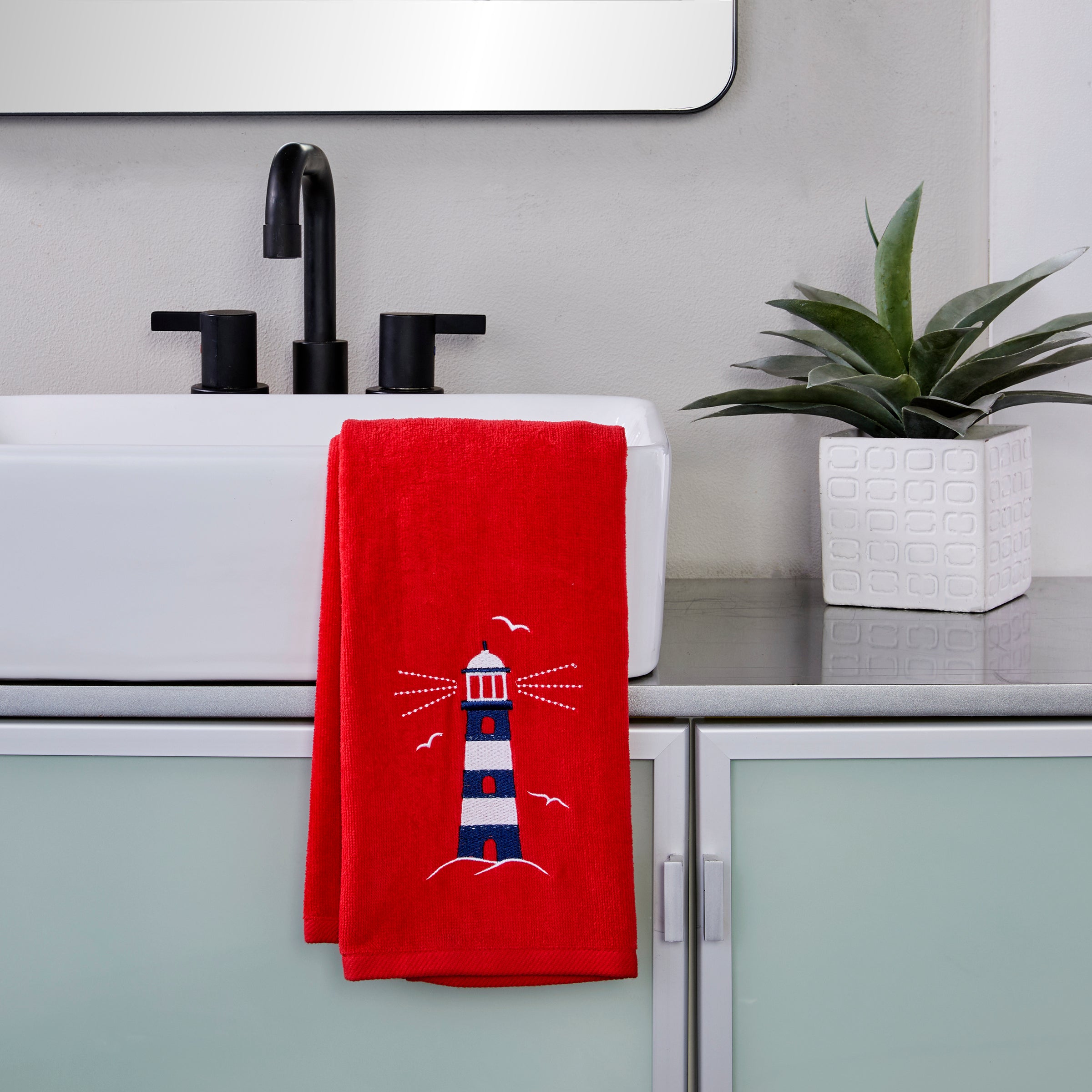 Lighthouse 2-Piece Hand Towel Set, Red