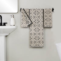 Lisbon Jacquard 2-Piece Hand Towel Set, Natural/Black