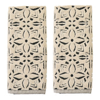 Lisbon Jacquard 2-Piece Hand Towel Set, Natural/Black