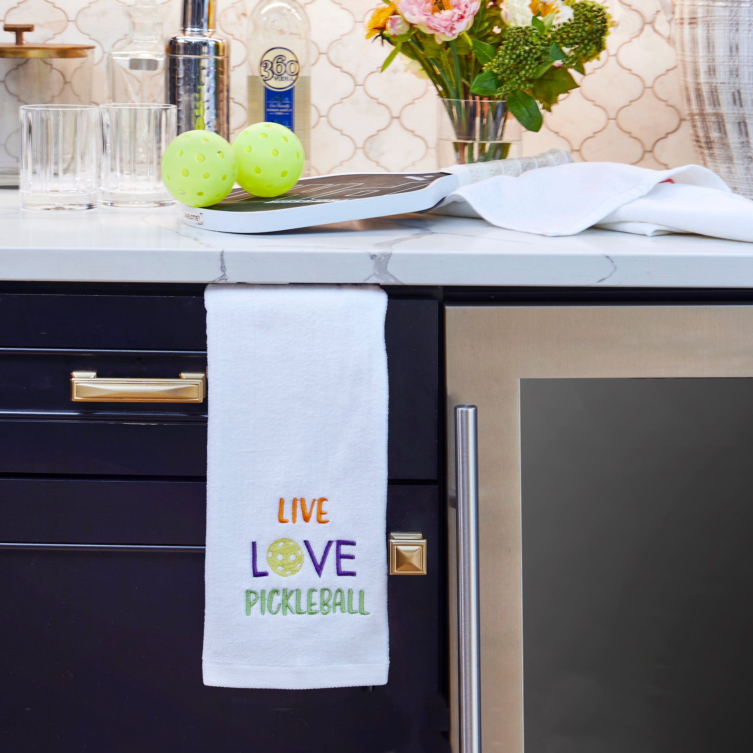 Live Love Pickleball 2-Piece Hand Towel Set, White