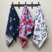 Lobster Jacquard Reversible 2-Piece Hand Towel Set, Blue/Red