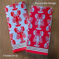 Lobster Jacquard Reversible 2-Piece Hand Towel Set, Blue/Red