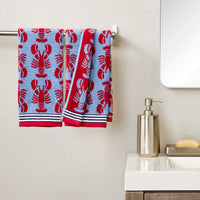 Lobster Jacquard Reversible 2-Piece Hand Towel Set, Blue/Red