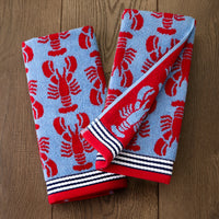Lobster Jacquard Reversible 2-Piece Hand Towel Set, Blue/Red