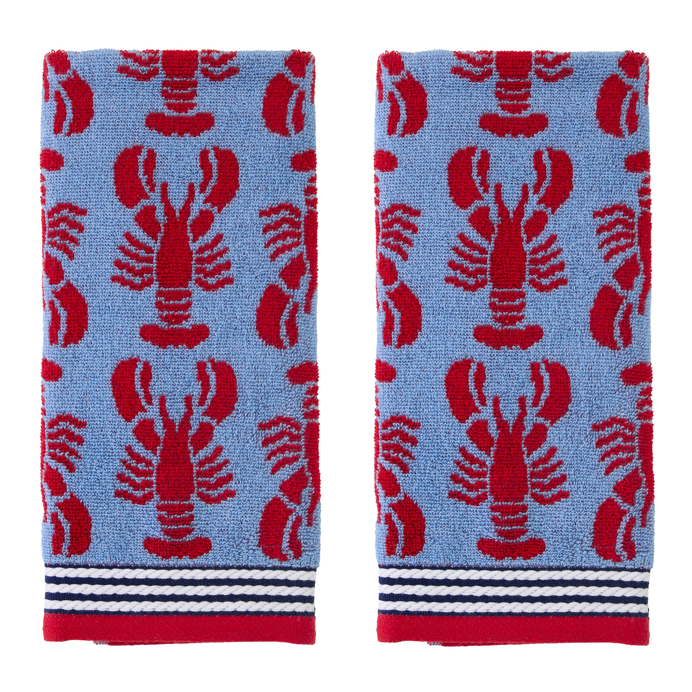 Lobster Jacquard Reversible 2-Piece Hand Towel Set, Blue/Red