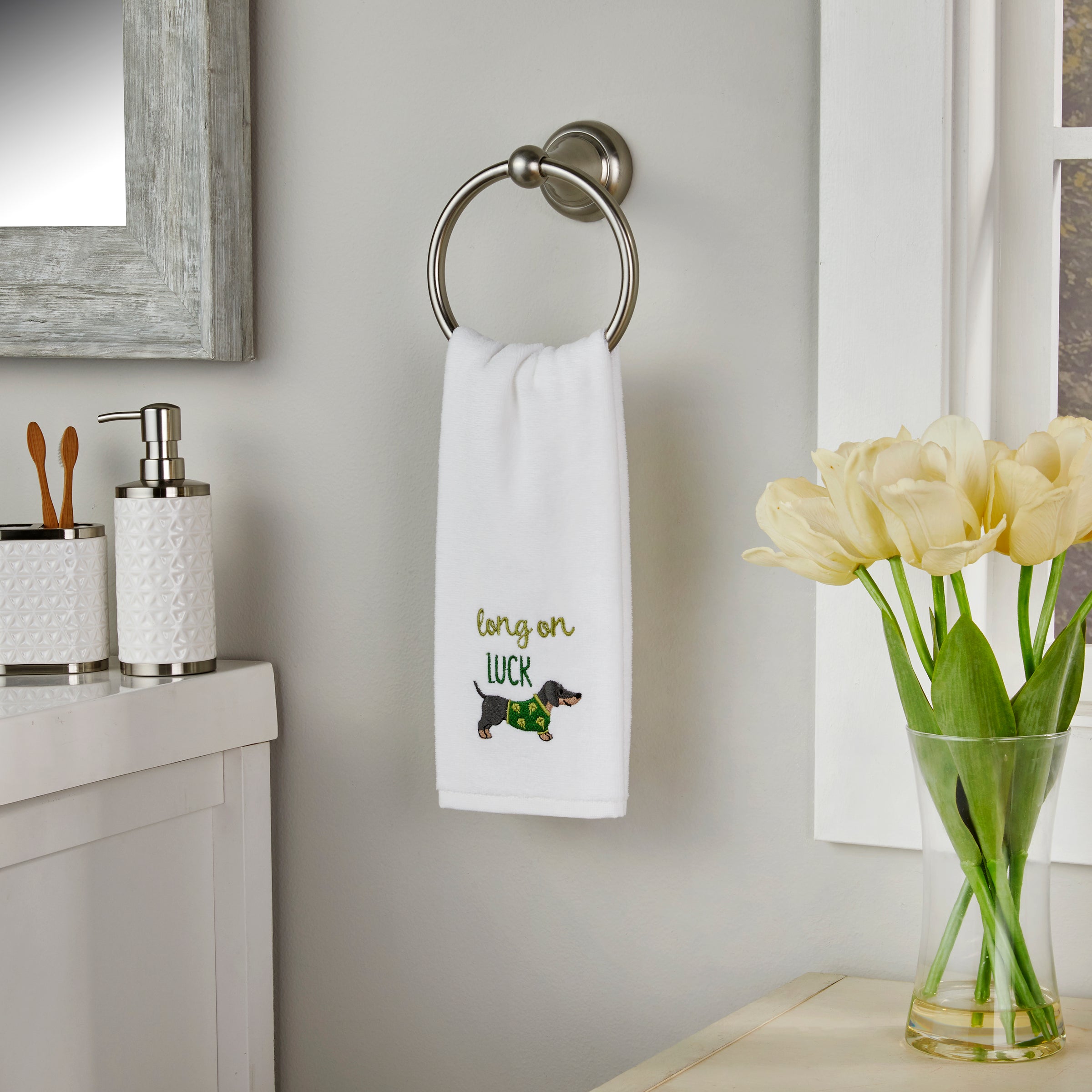 Long On Luck 2-Piece Hand Towel Set, White
