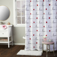 Love Script Shower Curtain, White/Multi