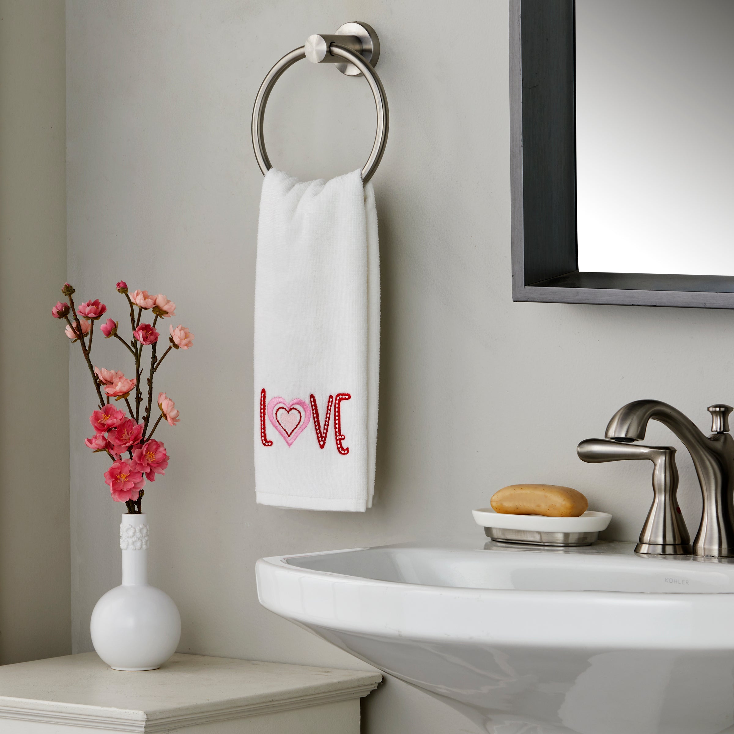 Love 2-Piece Hand Towel Set, White