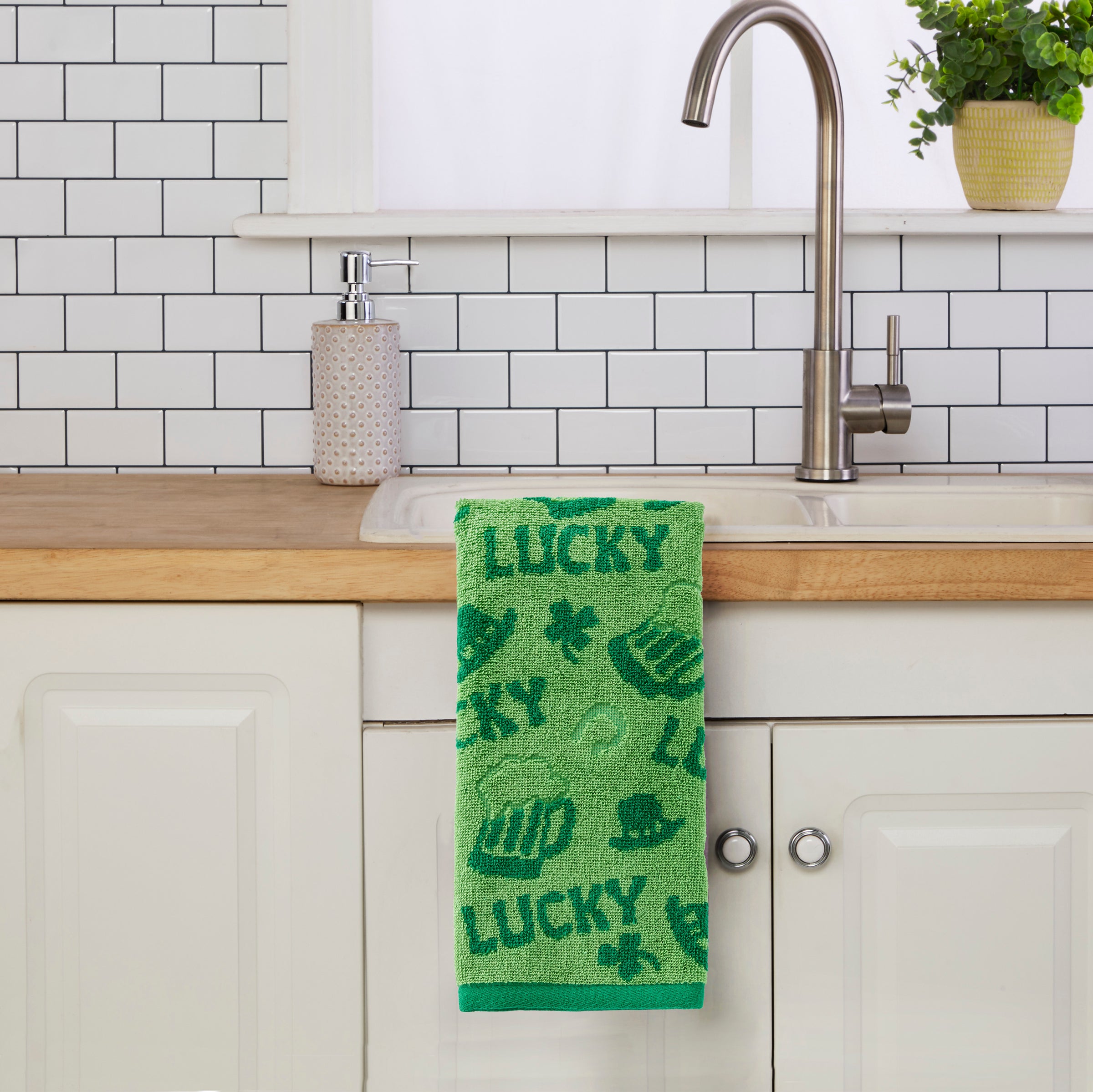 Lucky Jacquard 2-Piece Hand Towel Set, Green