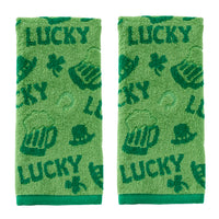 Lucky Jacquard 2-Piece Hand Towel Set, Green