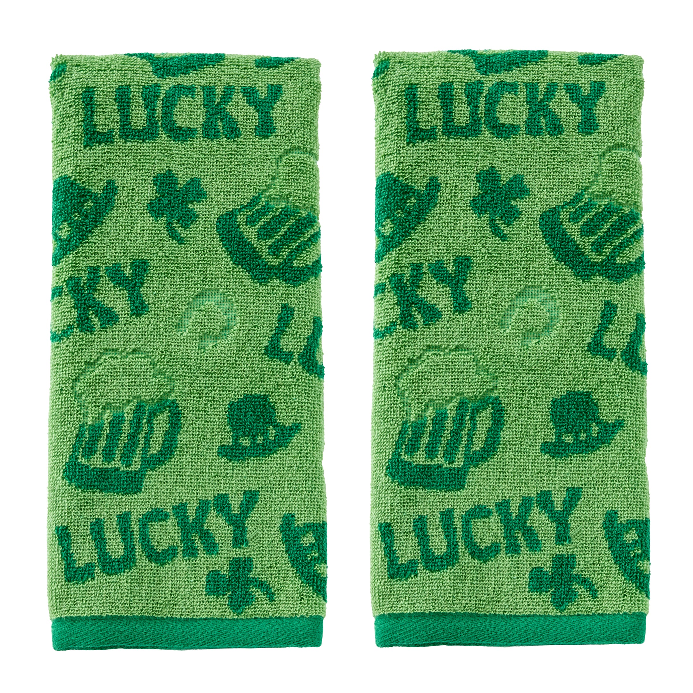 Lucky Jacquard 2-Piece Hand Towel Set, Green