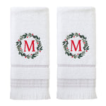 Wreath Monogram “M" 2-Piece Hand Towel Set, White