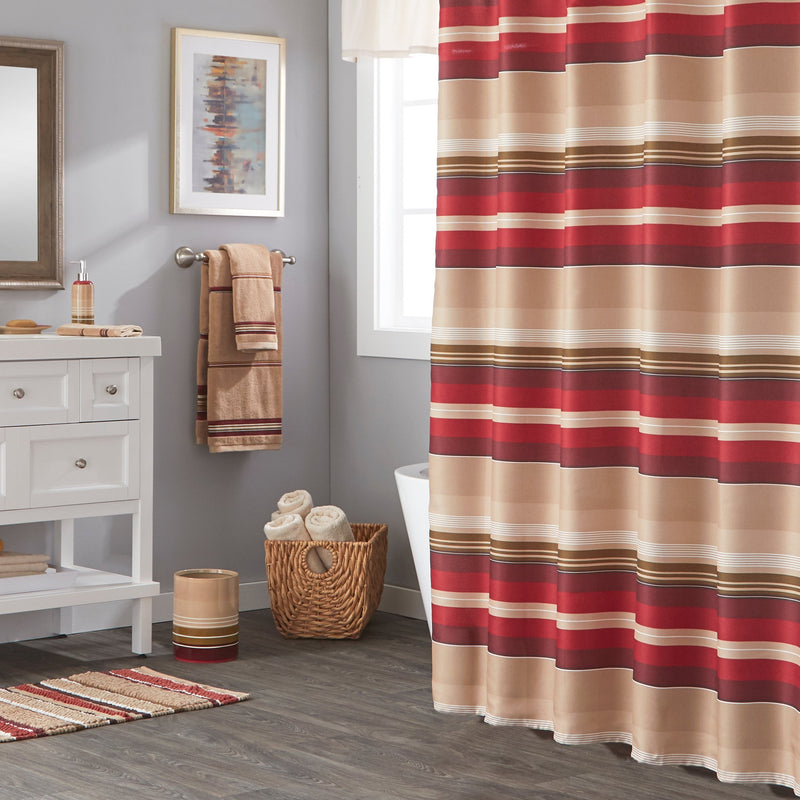 Madison Stripe Fabric Shower Curtain, Red/Multi