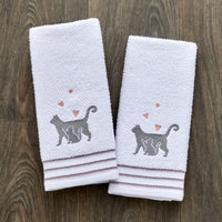 Mama Cat 2-Piece Hand Towel Set, White