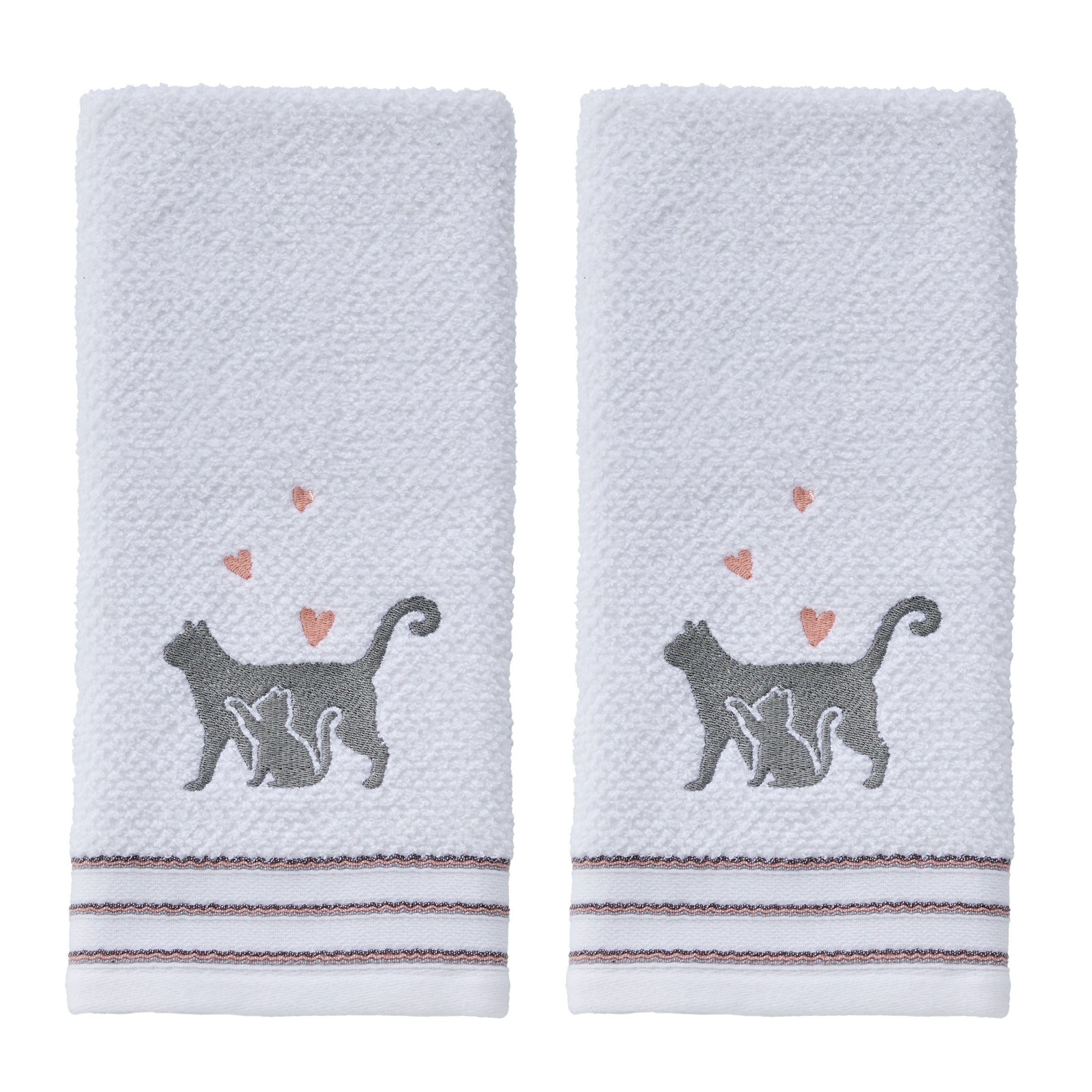 Mama Cat 2-Piece Hand Towel Set, White