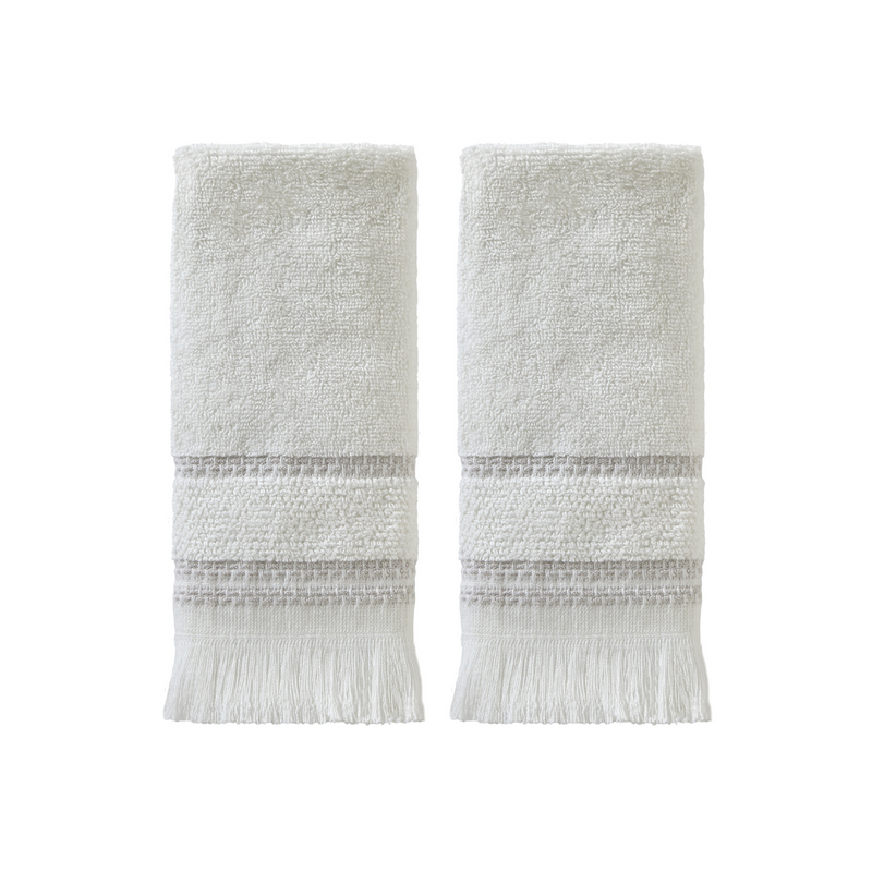 Casual Fringe 2-Piece Cotton Tip Towel Set, White