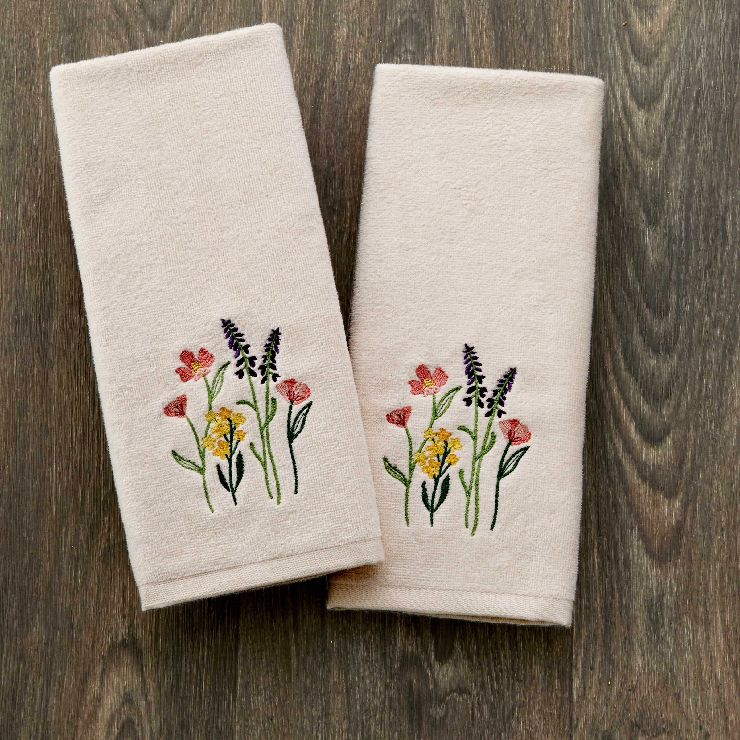 Meadow Bouquet 2-Piece Hand Towel Set, Natural
