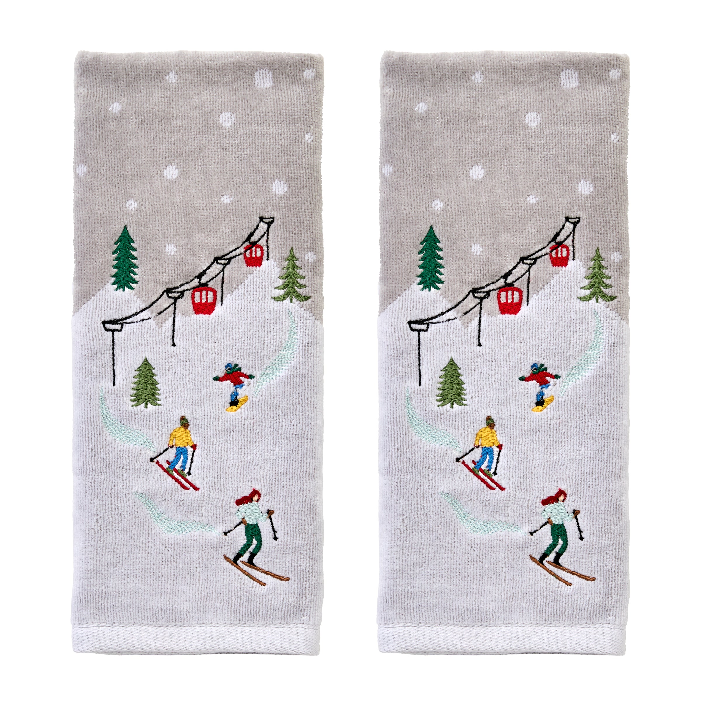 Mini Skiing Jacquard 2-Piece Hand Towel Set, Multi