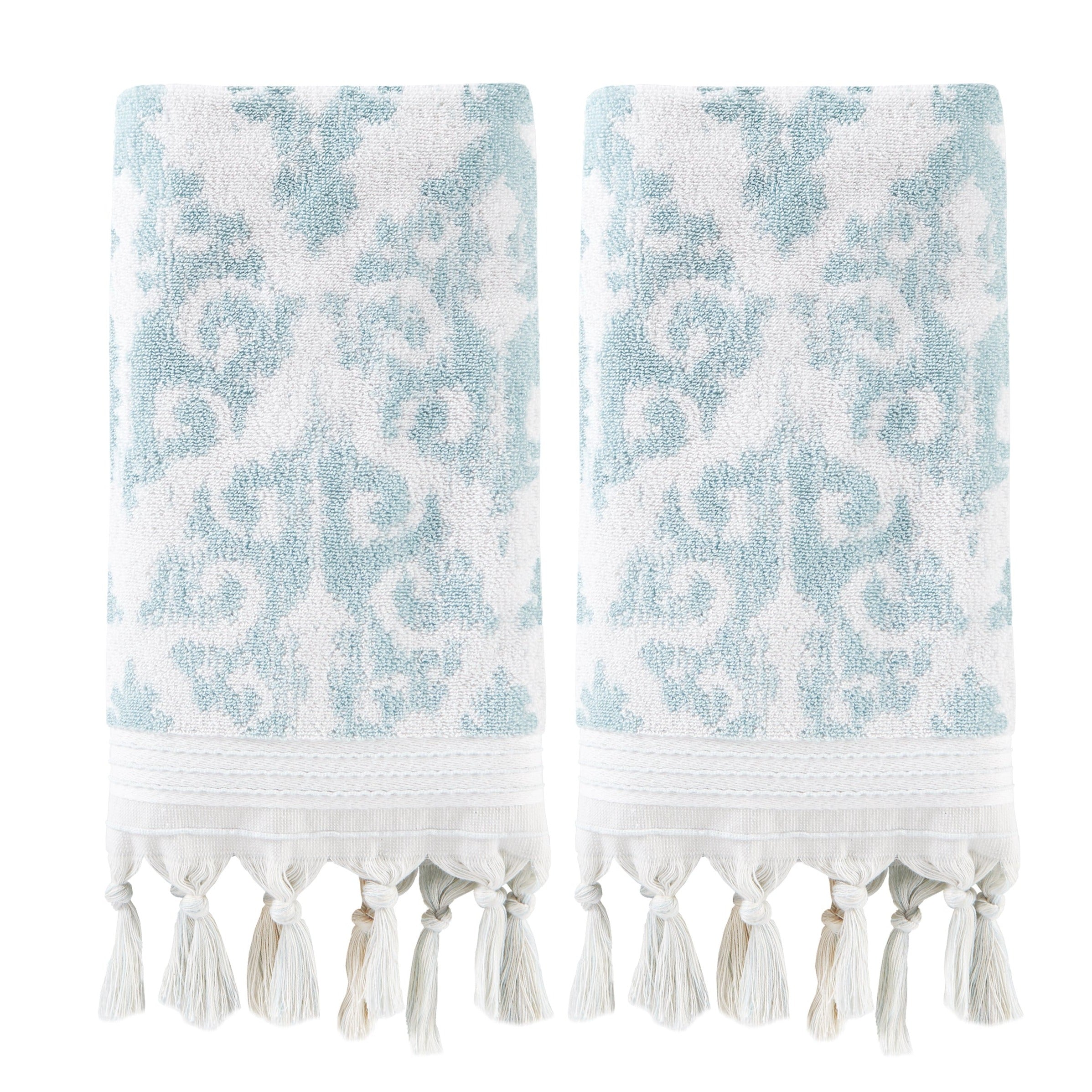 Mirage Fringe 2-Piece Turkish Cotton Hand Towel Set, Aqua