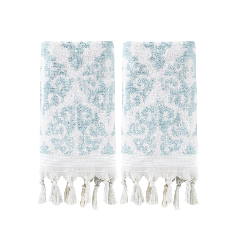 Mirage Fringe 2-Piece Turkish Cotton Hand Towel Set, Aqua