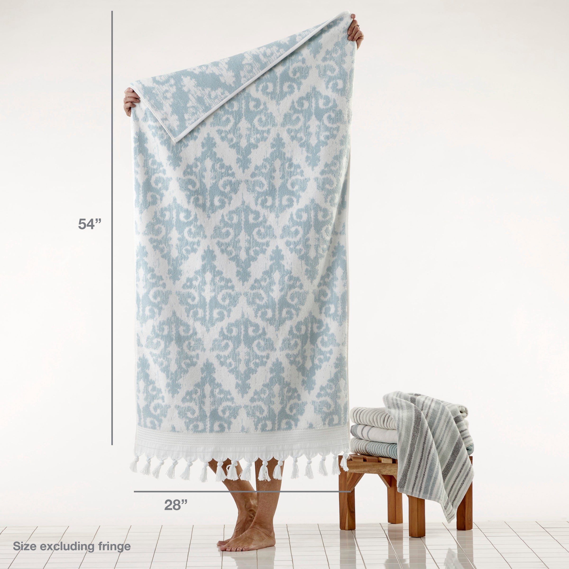 Mirage Fringe Turkish Cotton Bath Towel, Aqua