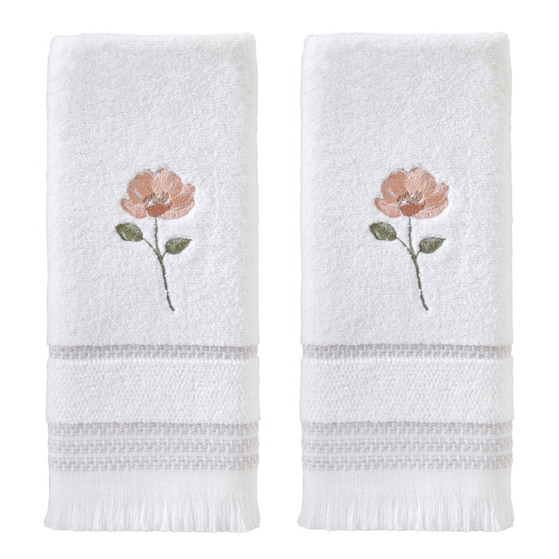 Misty Floral 2-Piece Hand Towel Set, White