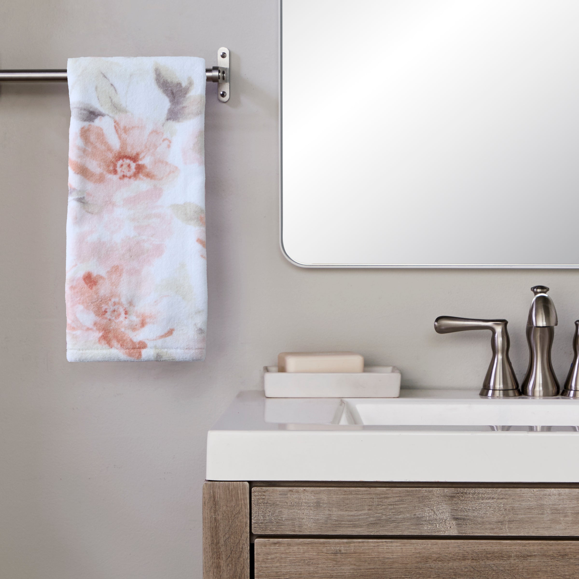 Misty Floral 2-Piece Hand Towel Set, Blush