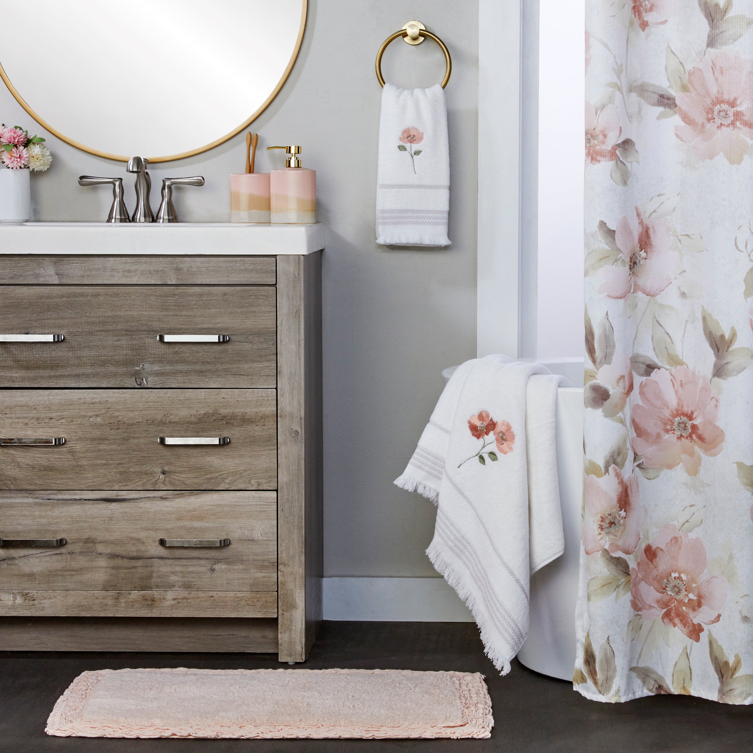 Misty Floral Bath Towel, White