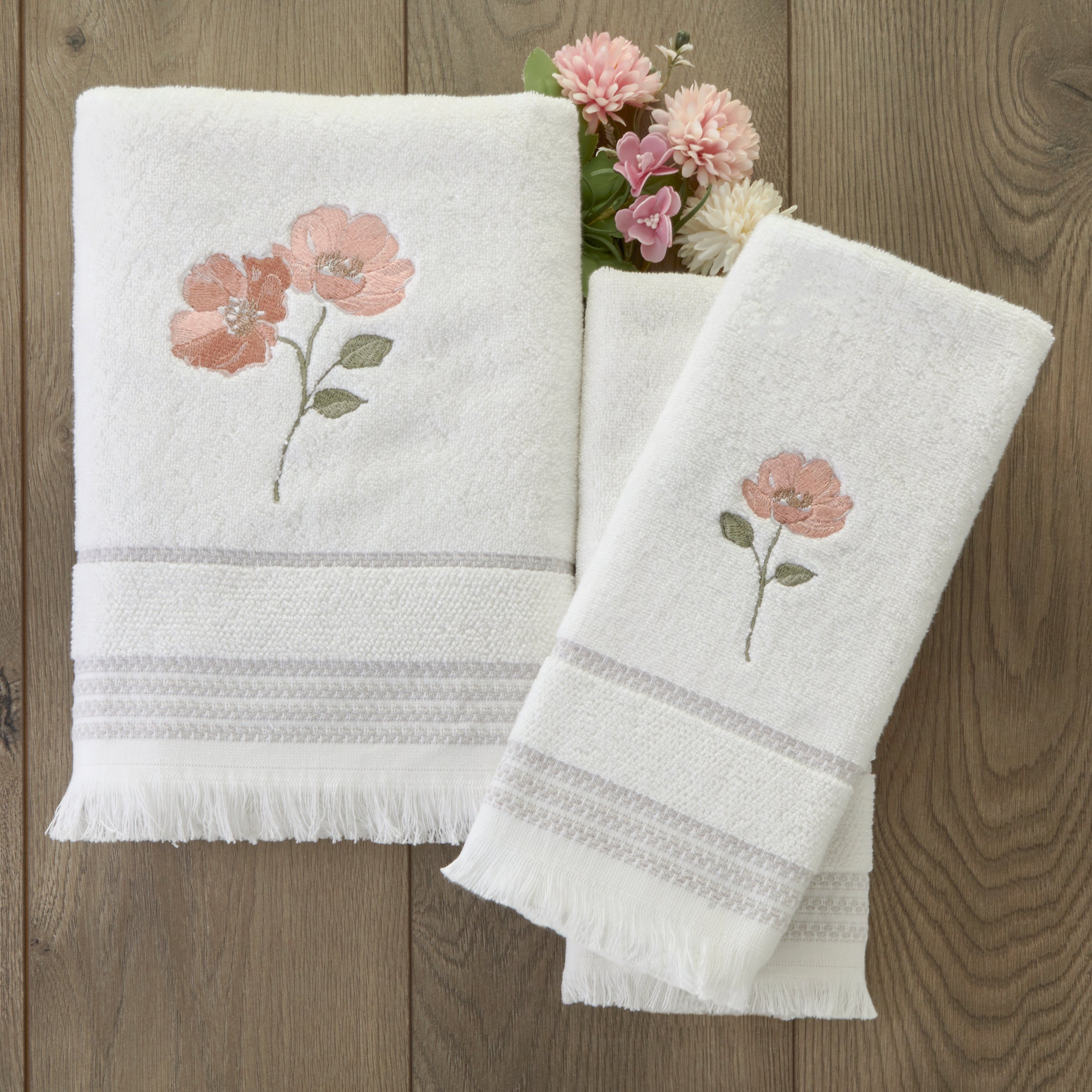 Misty Floral Bath Towel, White