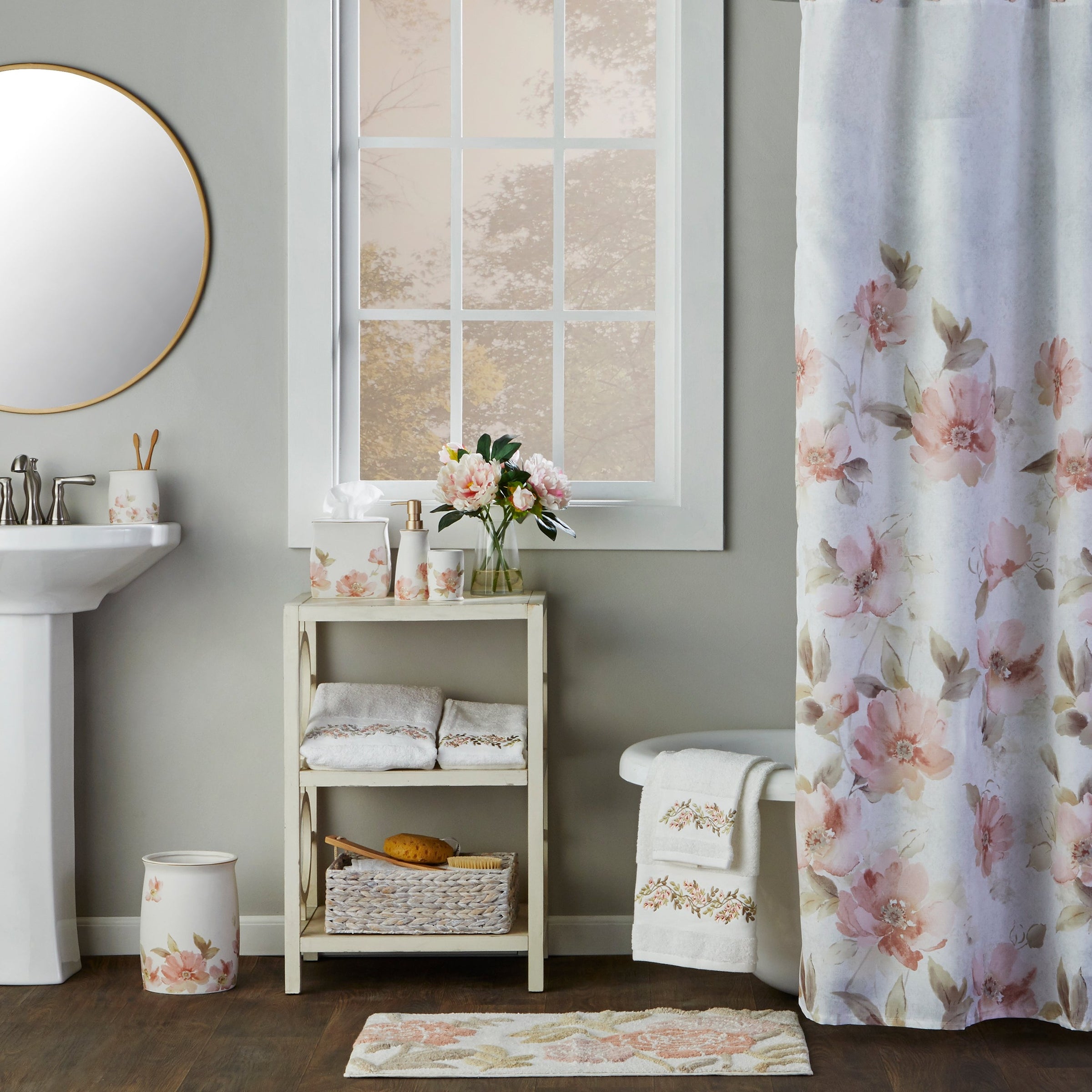 Misty Floral Shower Curtain, Pink/Multi