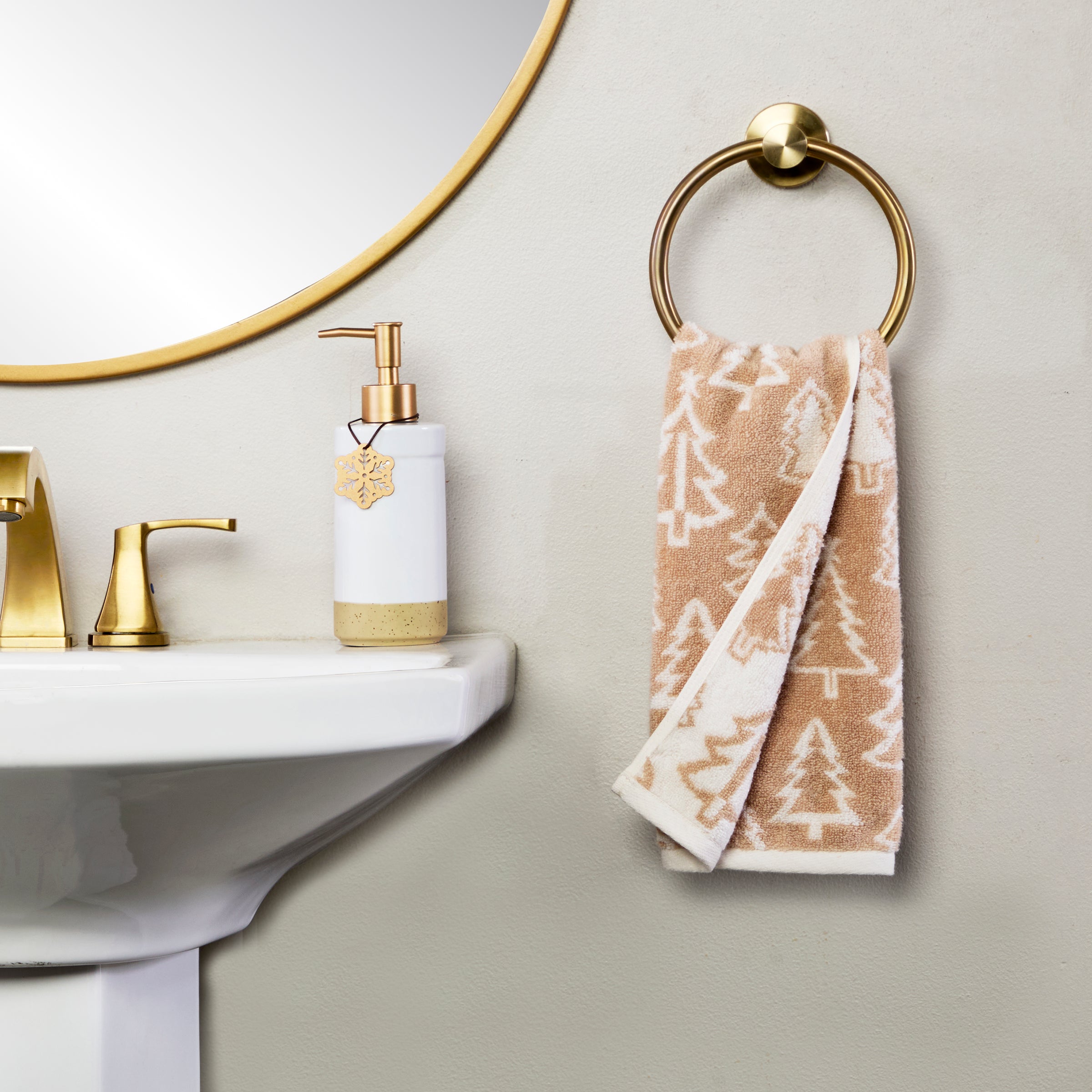 Mod Tree Jacquard 2-Piece Hand Towel Set, Tan