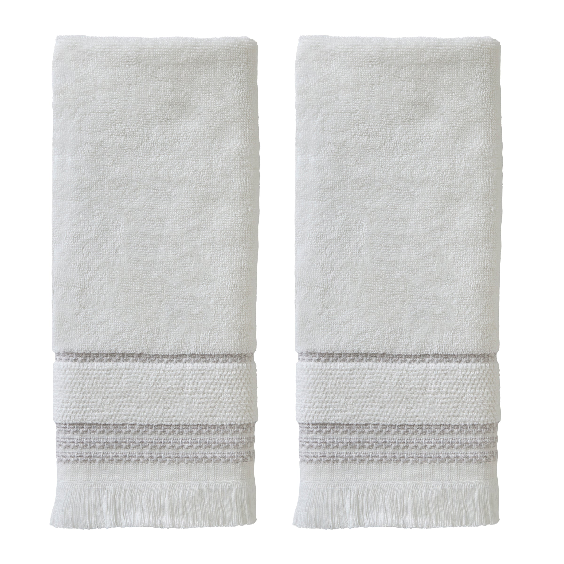 Casual Fringe 2-Piece Cotton Hand Towel Set, White