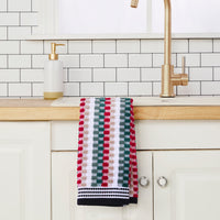 Multi Mod Stripe 2-Piece Hand Towel Set, Sage/Red Multi