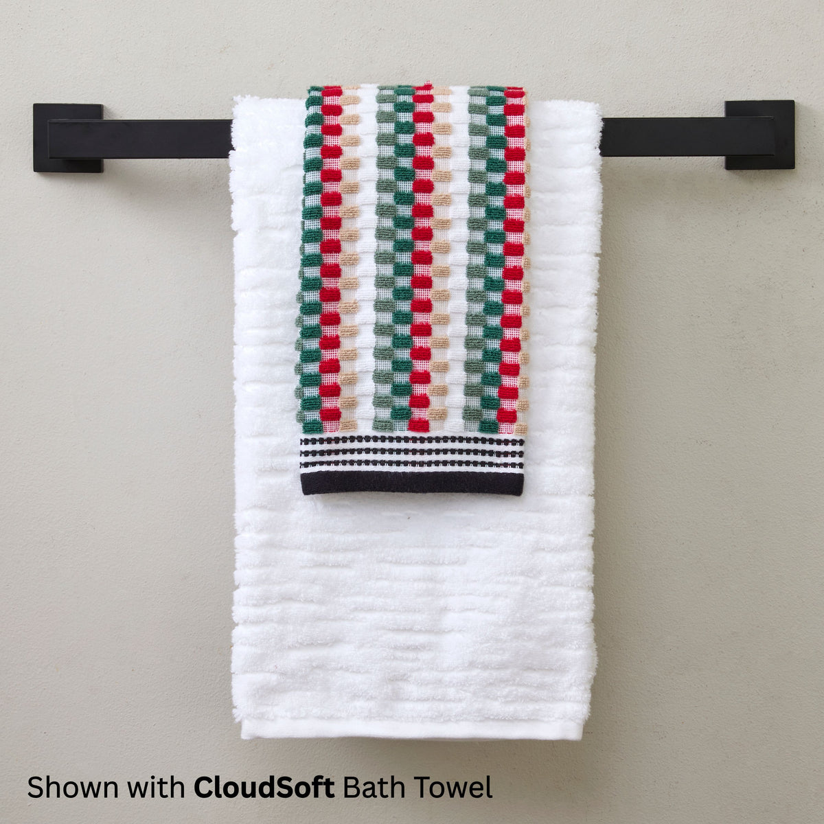 Multi Mod Stripe 2-Piece Hand Towel Set, Sage/Red Multi