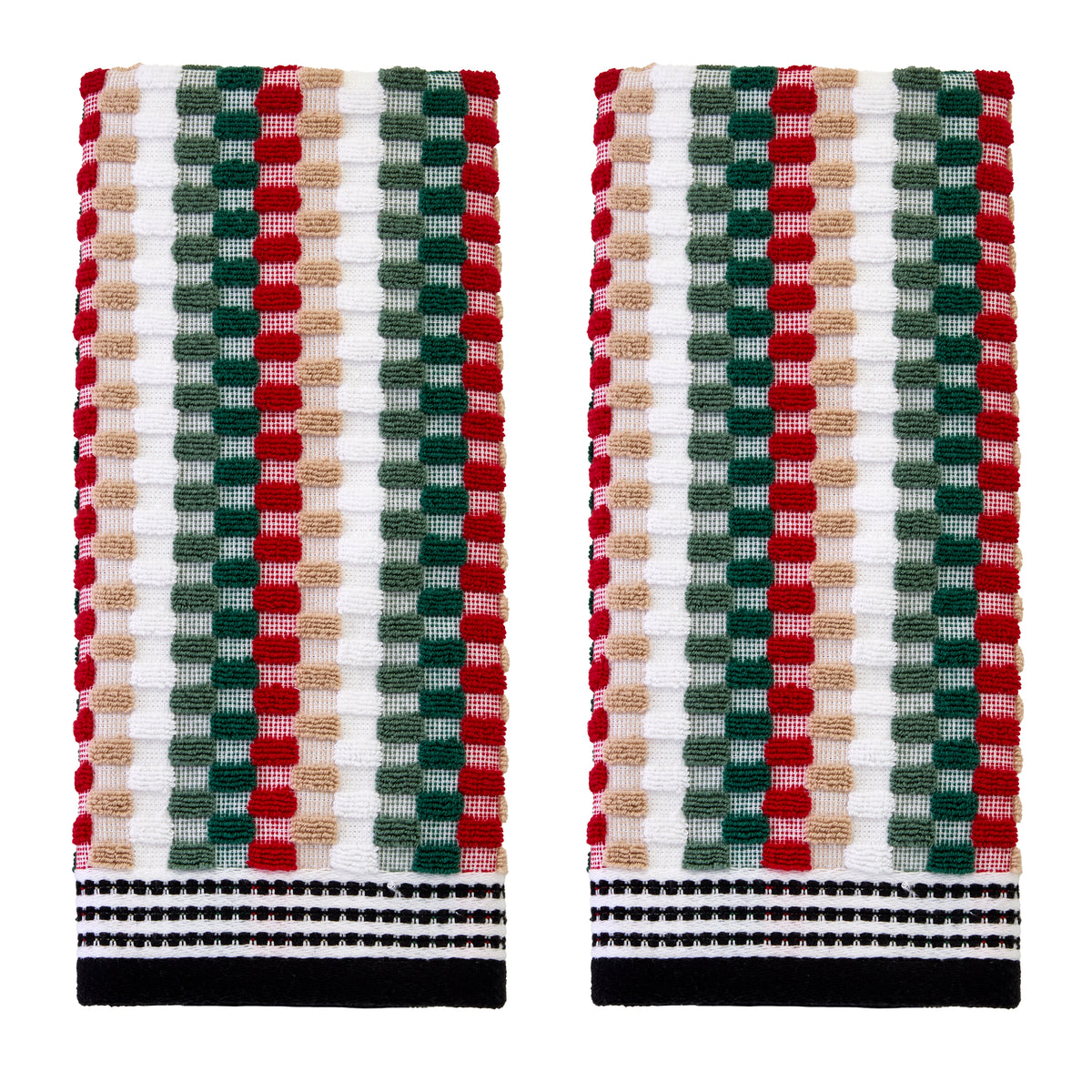 Multi Mod Stripe 2-Piece Hand Towel Set, Sage/Red Multi
