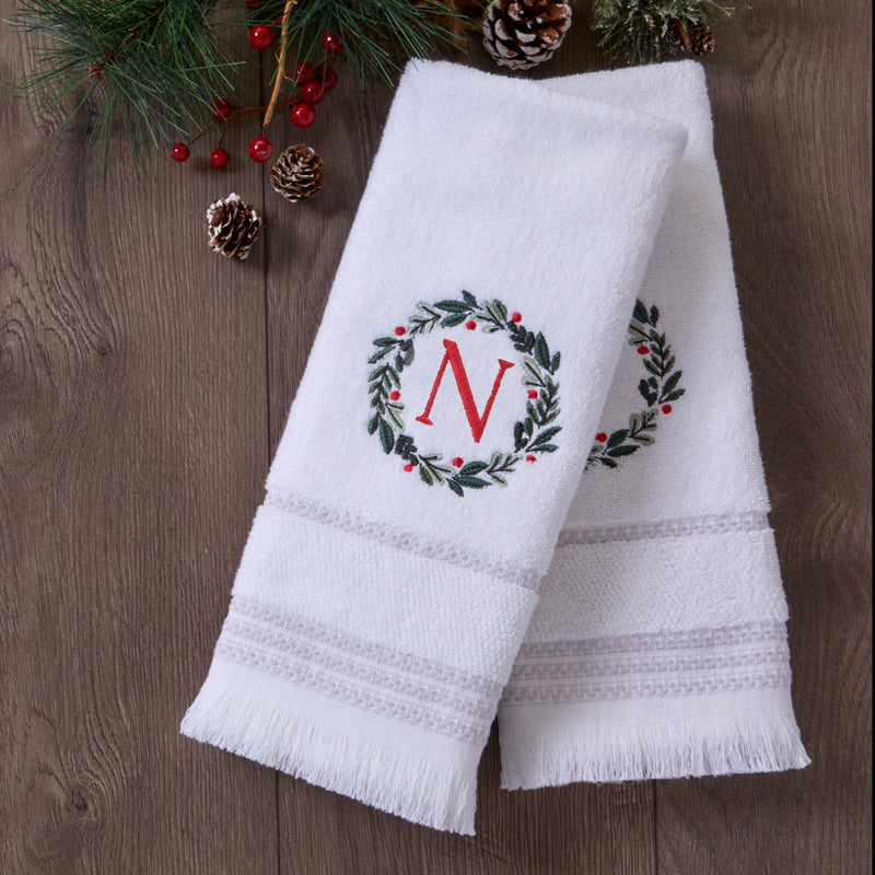 Wreath Monogram “N" 2-Piece Hand Towel Set, White